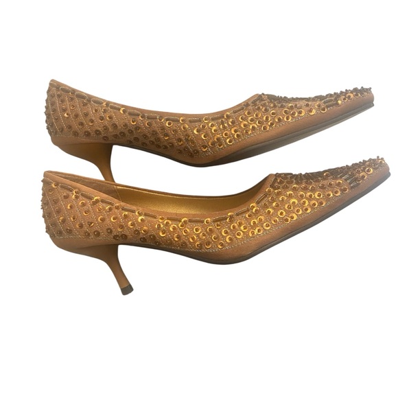 TOP Moda Tan Sequenced 2 inch Pointy Toe Women’s Pumps Size 8. - Picture 2 of 6